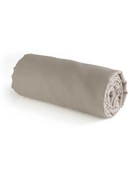 Uni taupe hoeslaken van katoensatijn