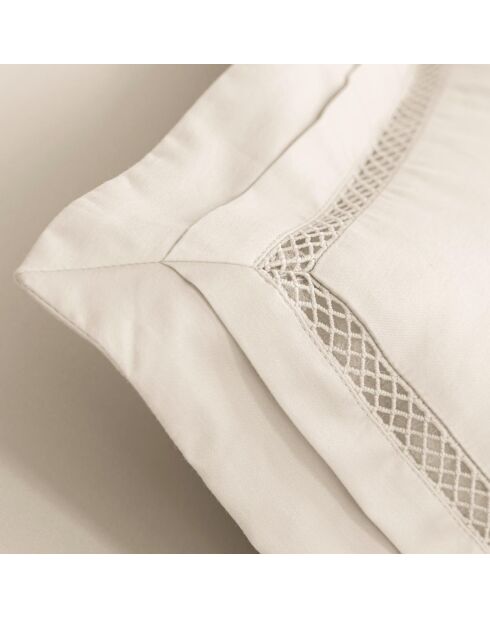 Taie d'oreiller en satin brodé Dolly ivoire