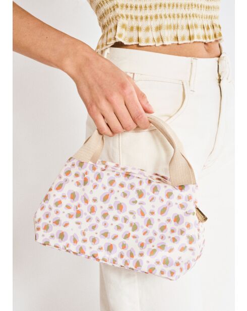 Pochette Pamela à motif tacheté écru/lilas - 22x13x15 cm