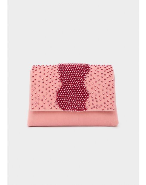 Pochette Delia en velours avec perles rose - 20x13x3.5 cm