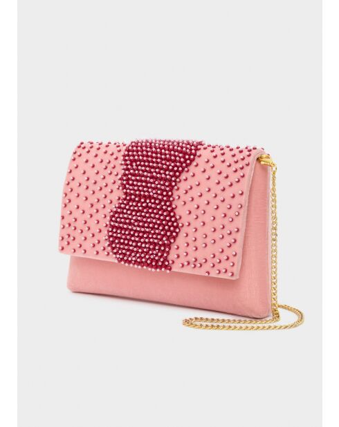 Pochette Delia en velours avec perles rose - 20x13x3.5 cm