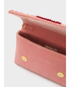 Pochette Delia en velours avec perles rose - 20x13x3.5 cm