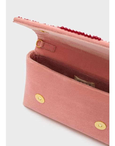 Pochette Delia en velours avec perles rose - 20x13x3.5 cm