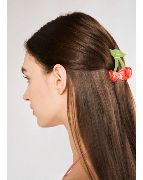 Pince à cheveux cerise en résine rouge