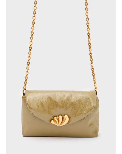 Sac bandoulière Sharon taupe brillant - 23x7x14,5 cm