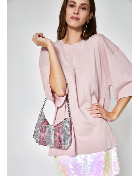 Sac bandoulière Blenda fushia / blanc - 23 x 17 x 1 cm