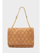 Sac bandoulière Demi effet denim marron - 32x23x15cm