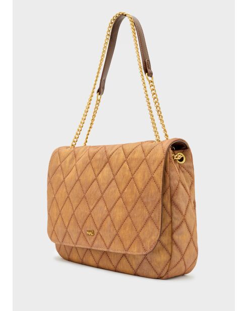 Sac bandoulière Demi effet denim marron - 32x23x15cm
