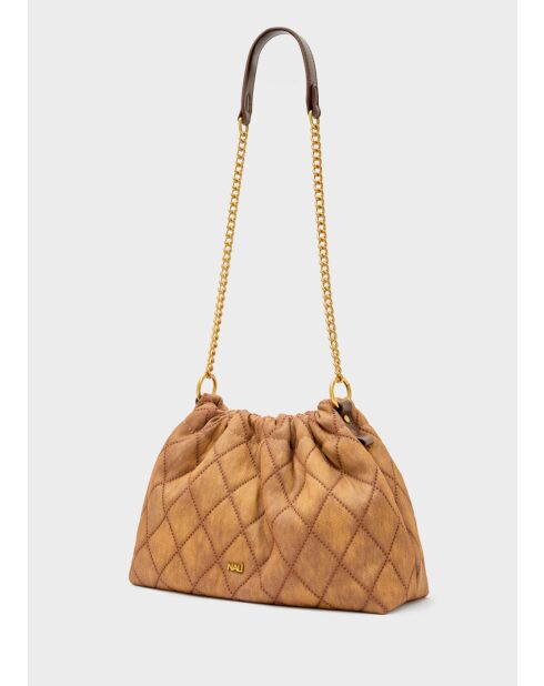 Sac bandoulière Demi effet denim marron - 23x30x12cm