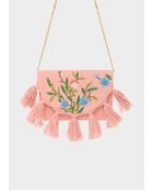 Pochette en velours Delia perles rose - 20x136x5 cm