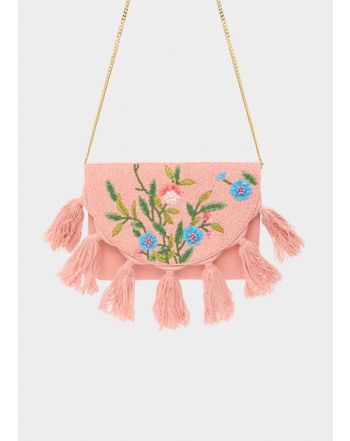 Pochette en velours Delia perles rose - 20x136x5 cm