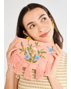Pochette en velours Delia perles rose - 20x136x5 cm