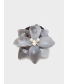 Élastique à fleurs pour cheveux et perles résine gris