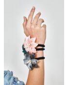 Élastique à fleurs pour cheveux et perles résine gris