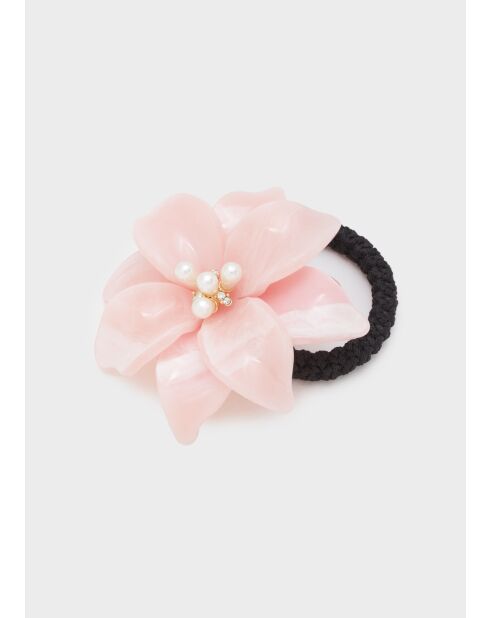 Élastique à fleur pour cheveux et perles résine rose