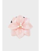 Élastique à fleur pour cheveux et perles résine rose