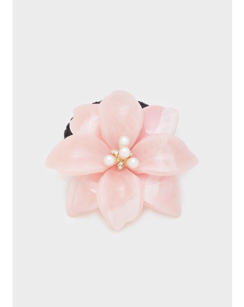 Élastique à fleur pour cheveux et perles résine rose