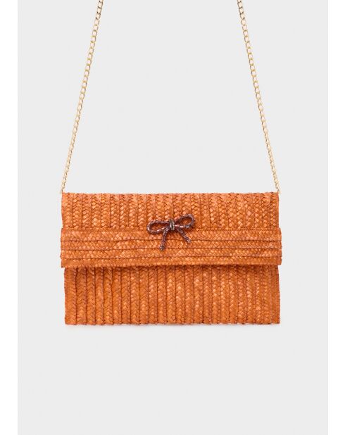 Pochette Sami PAILLE et NŒUD bleu/orange - 30x19 cm