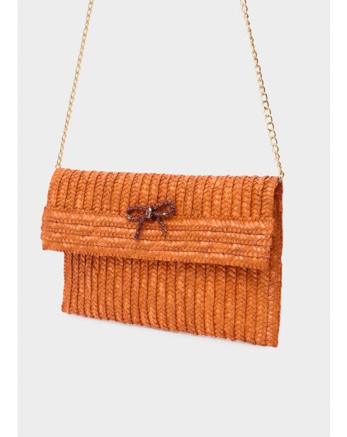 Pochette Sami PAILLE et NŒUD bleu/orange - 30x19 cm