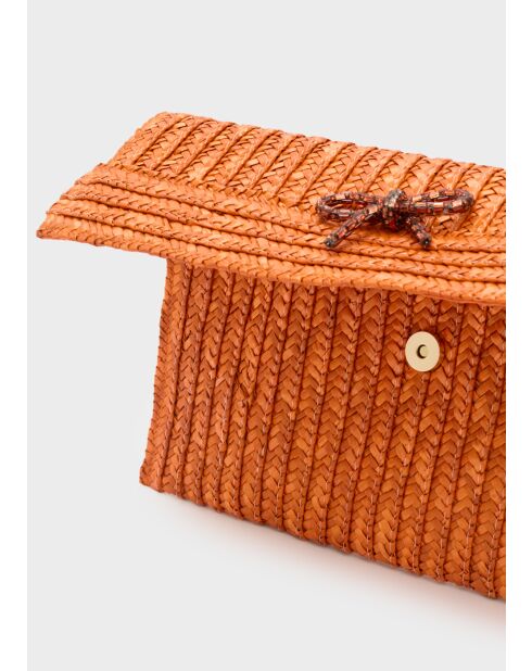 Pochette Sami PAILLE et NŒUD bleu/orange - 30x19 cm