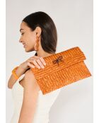 Pochette Sami PAILLE et NŒUD bleu/orange - 30x19 cm