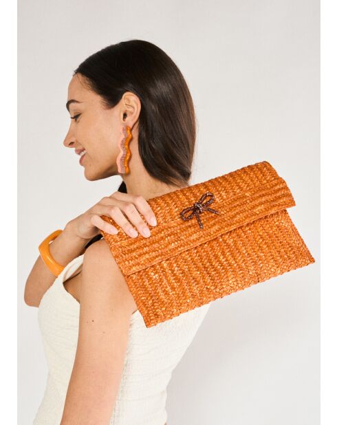 Pochette Sami PAILLE et NŒUD bleu/orange - 30x19 cm