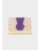 Pochette Delia en velours avec perles crème - 20x13x3.5 cm