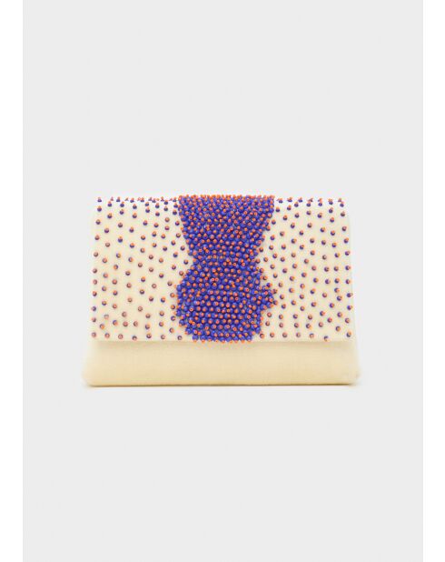 Pochette Delia en velours avec perles crème - 20x13x3.5 cm