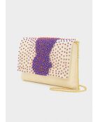 Pochette Delia en velours avec perles crème - 20x13x3.5 cm