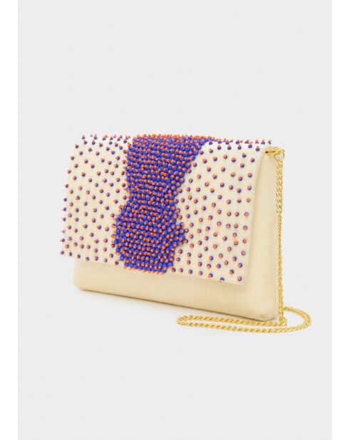 Pochette Delia en velours avec perles crème - 20x13x3.5 cm