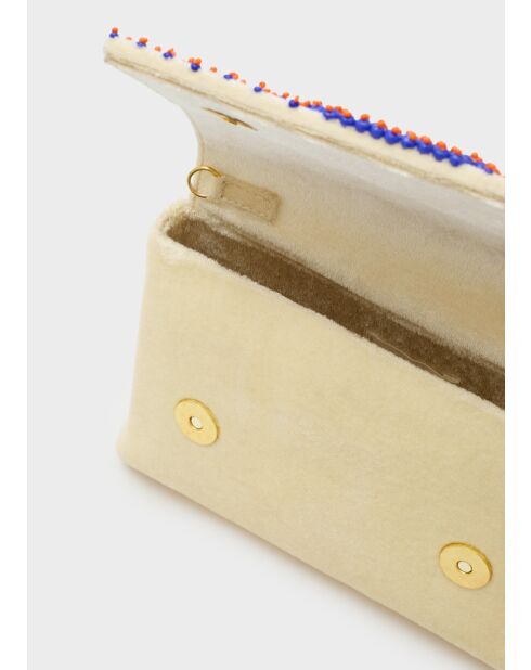 Pochette Delia en velours avec perles crème - 20x13x3.5 cm