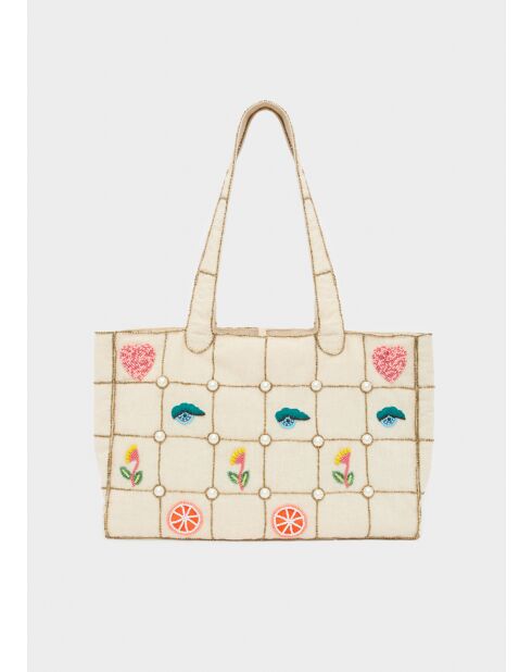 Sac cabas Brodé blanc - 29x15x42 cm