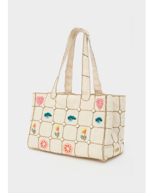Sac cabas Brodé blanc - 29x15x42 cm
