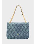 Sac bandoulière demi-rabat bleu denim - 32x23x15cm
