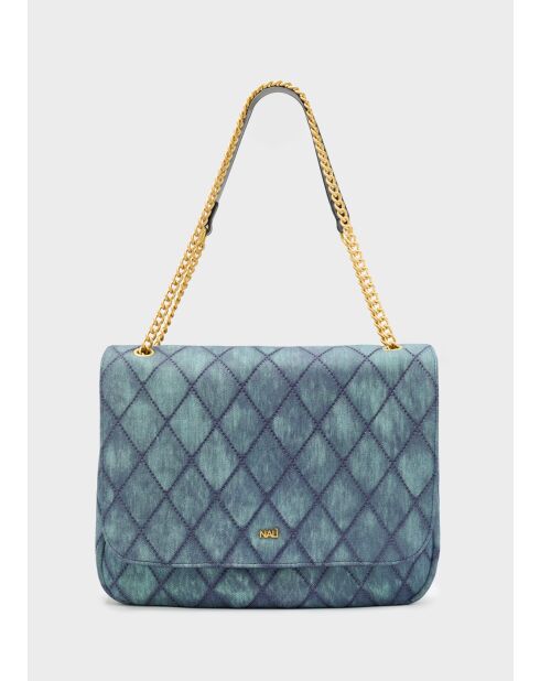 Sac bandoulière demi-rabat bleu denim - 32x23x15cm