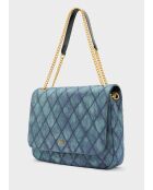 Sac bandoulière demi-rabat bleu denim - 32x23x15cm