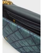 Sac bandoulière demi-rabat bleu denim - 32x23x15cm
