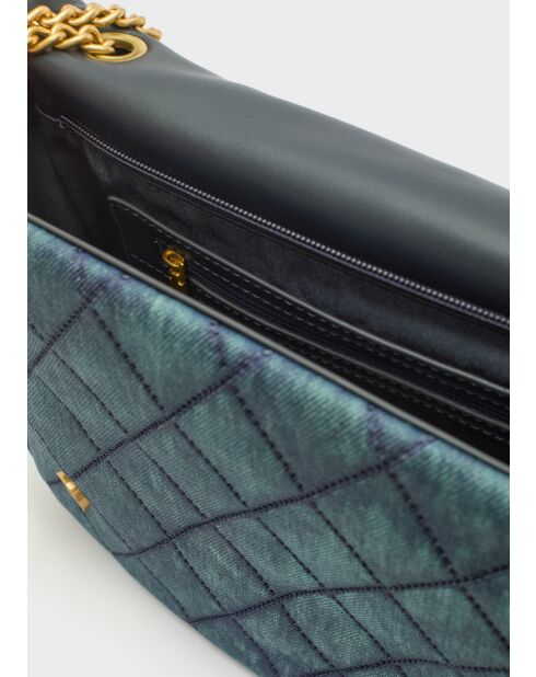 Sac bandoulière demi-rabat bleu denim - 32x23x15cm
