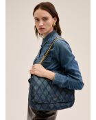 Sac bandoulière demi-rabat bleu denim - 32x23x15cm