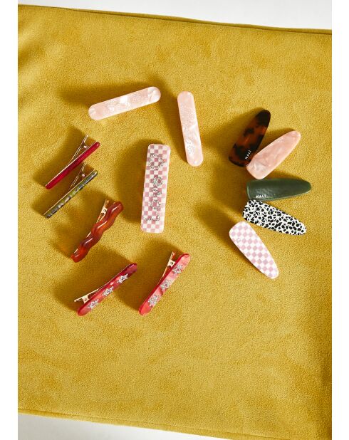 Barrette à cheveux à carreaux rose/blanc