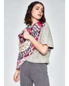 Geel/magenta sjaal met geometrisch patroon