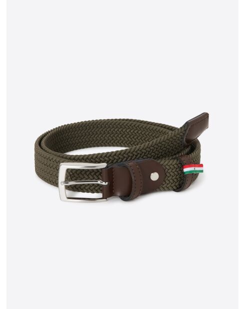 Ceinture tressée élastique bi-matière kaki