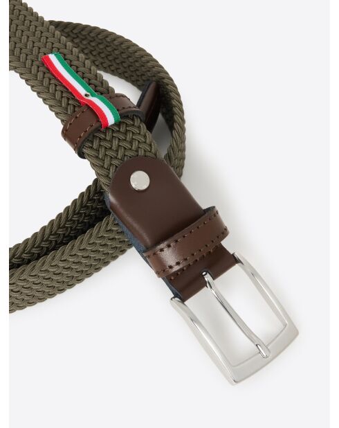 Ceinture tressée élastique bi-matière kaki