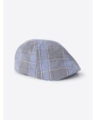 Casquette plate en lin à carreaux bleue