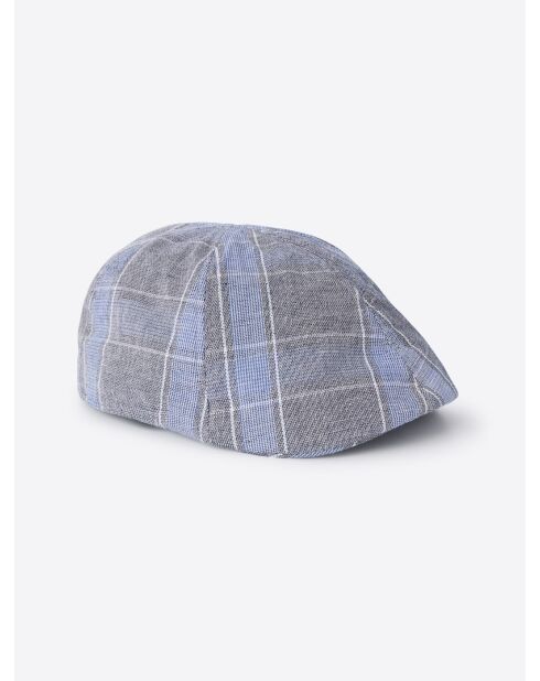Casquette plate en lin à carreaux bleue