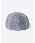 Casquette plate en lin à carreaux bleue