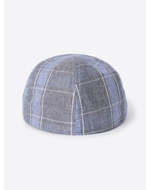 Casquette plate en lin à carreaux bleue