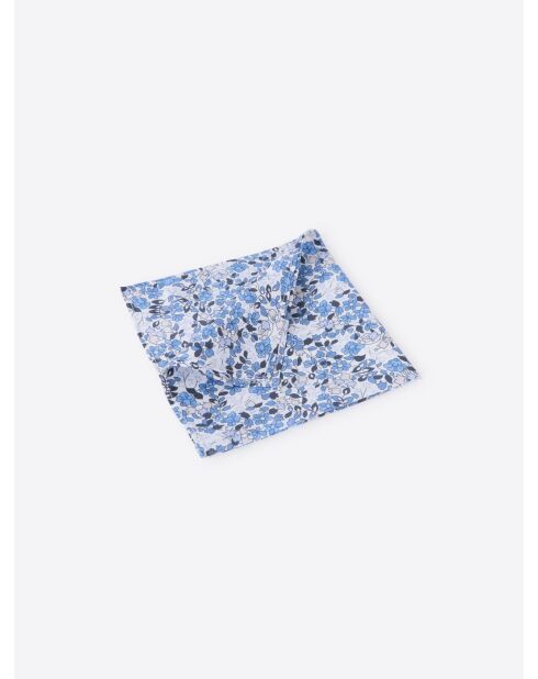 Pochette de costume fleuri en coton bleu marine - 25x25cm