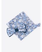 Pochette de costume fleuri en coton bleu marine - 25x25cm