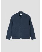 Blouson cardigan col teddy bi-matière bleu marine